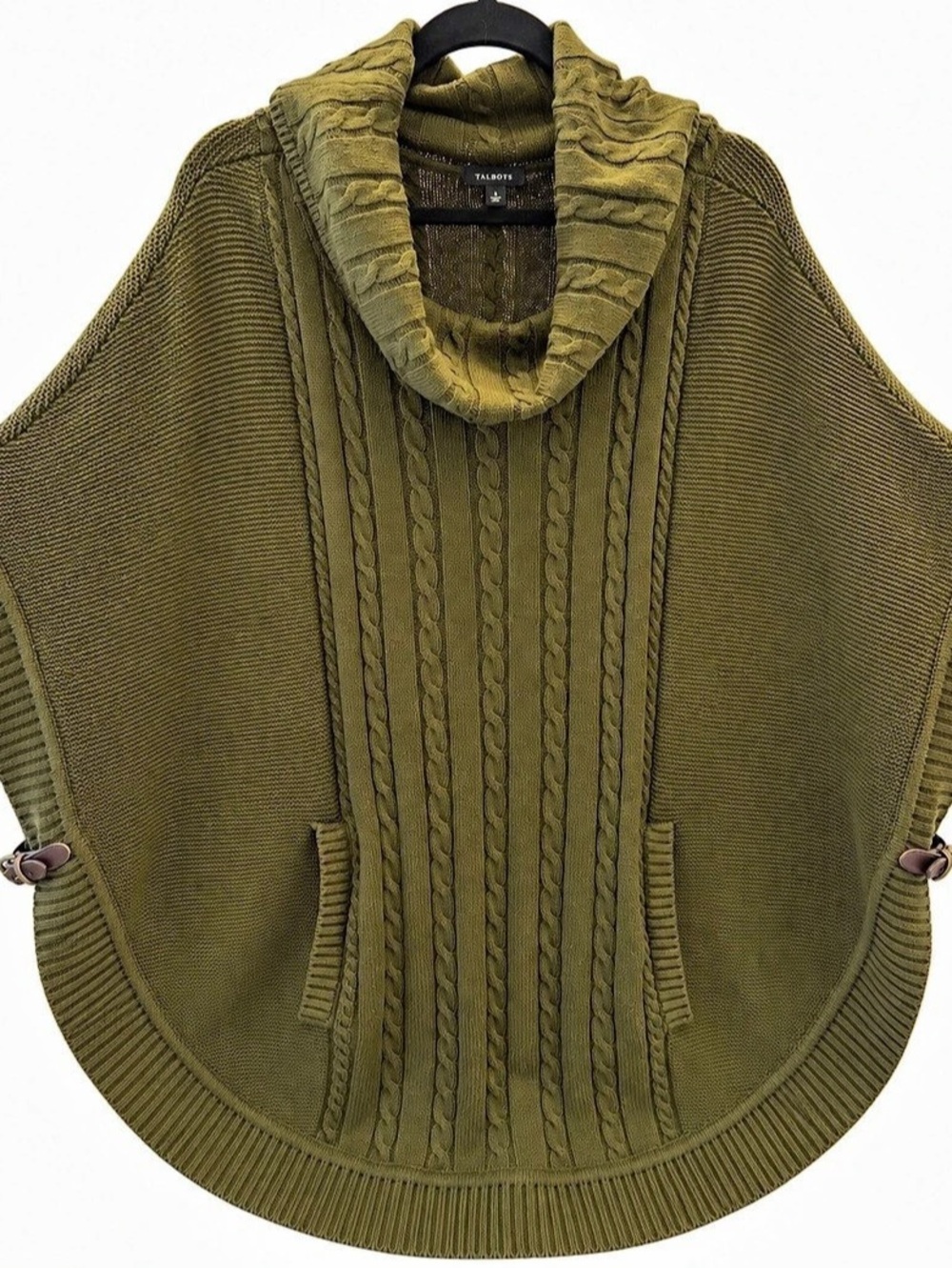 Talbots Cowlneck Cable Knit Poncho Green Small